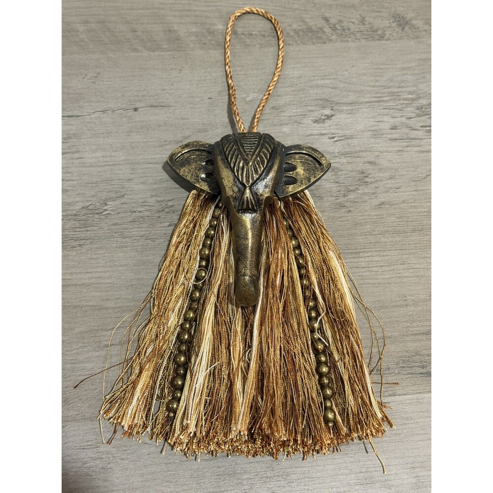 Decorative Hanging Tassel Resin Metal Elephant Brown,yellow gold colors Accent